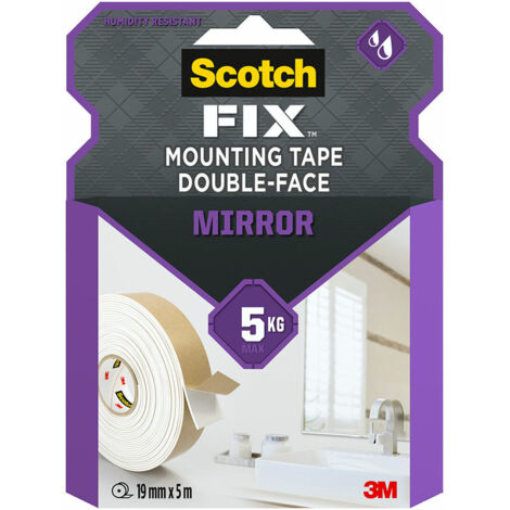 Nastro biadesivo per il montaggio degli specchi, 19 mm x 5 m, max 5 kg