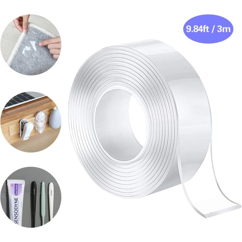 Nastro biadesivo 3M Nano Tape, nastro trasparente antitraccia extra forte per tappeti, nastri adesivi impermeabili ad alta temperatura, senza chiodi