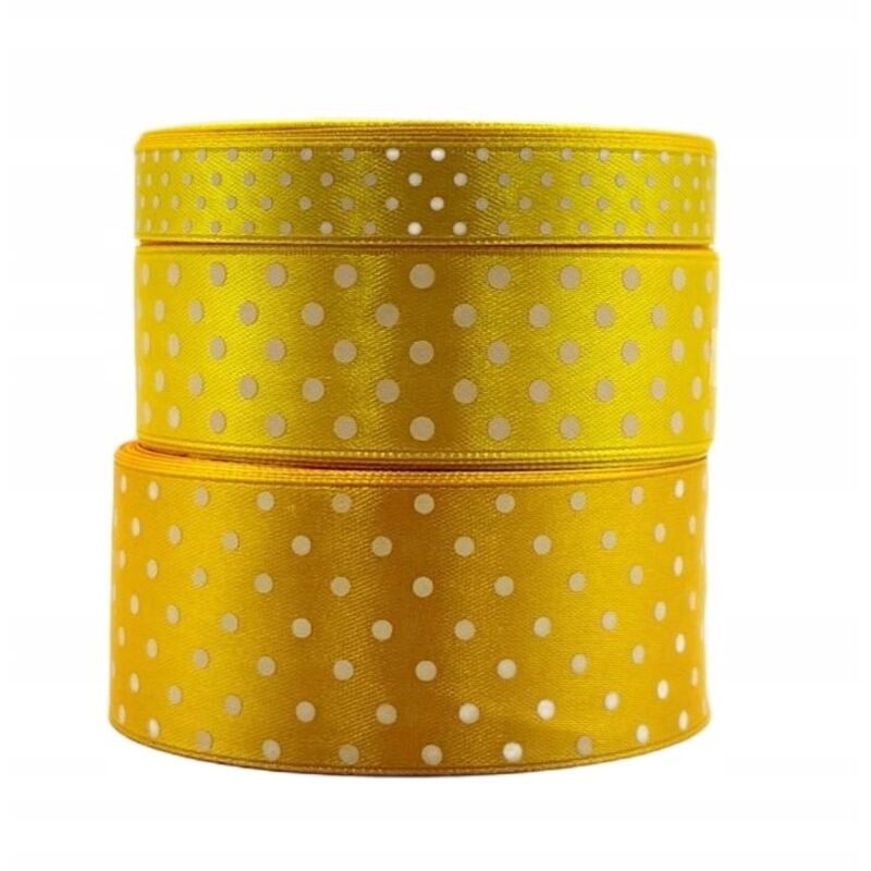 Nastro di raso a pois giallo rotolo 38 mm 22 m per decorazione