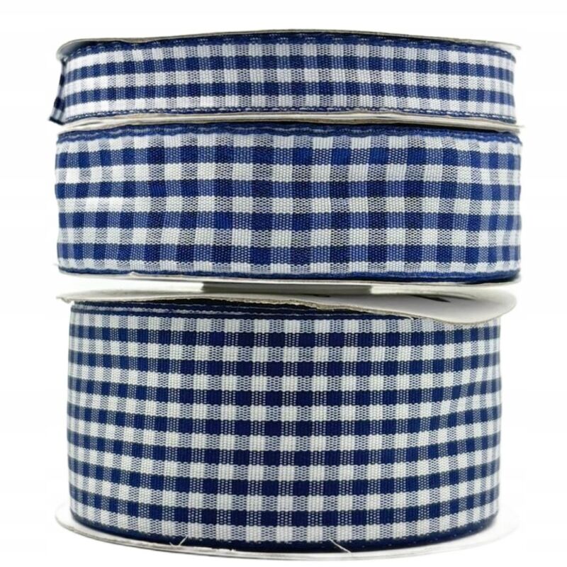 Nastro di raso a scacchi blu rotolo 12 mm 22 m per decorazione