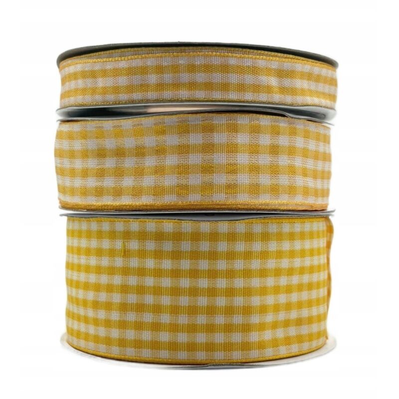 Nastro di raso a scacchi giallo rotolo 25 mm 22 m per decorazione