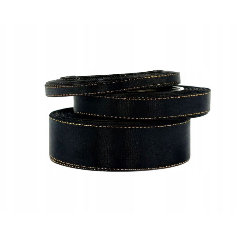Nastro di raso nero oro rotolo 12 mm 22 m per decorazione