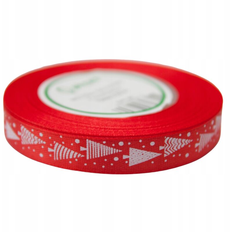 Nastro di raso rosso con stampa ALBERO DI NATALE 12mm