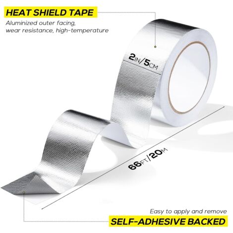 Nastro in alluminio da 50 mm x 20 m, nastro impermeabile argentato, isolamento termico per tubi e automobili - Fibra di vetro - Isolamento termico