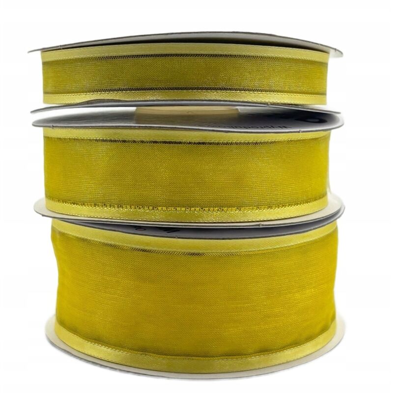Nastro in chiffon, filo giallo oro, rotolo da 25 mm e 22 m, per decorazione