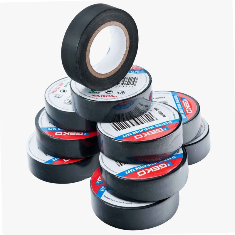 Geko - Nastro adesivo nero 10 rotoli 15mm x 10m Geco