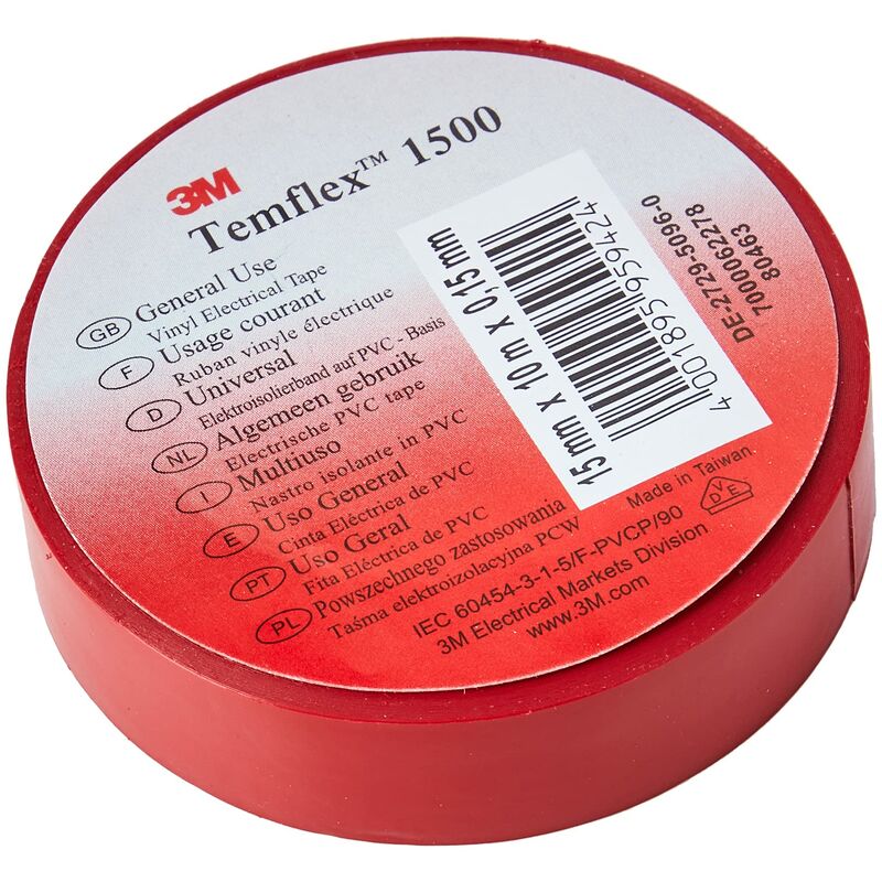 3M - nastro isolante rosso 15 mm. x 10 metri