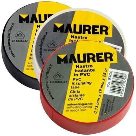 Nastro Isolante in Pvc Bianco Spessore 0,13 mm Larg. x Lung. 19mm x 25 mt Maurer 10 pz