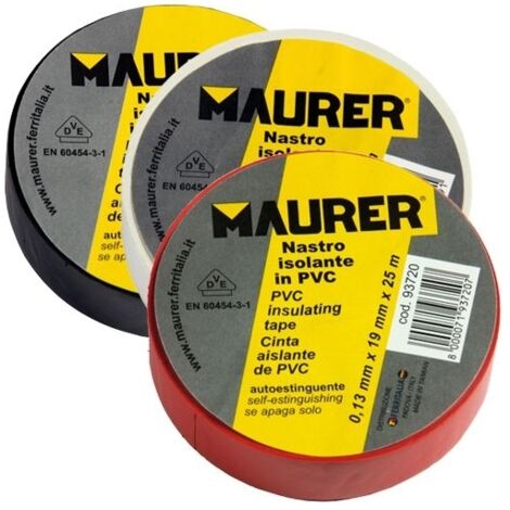 Nastro Isolante in Pvc Nero Spessore 0,15 mm Larg. x Lung. 25mm x 25 mt Maurer 10 pz