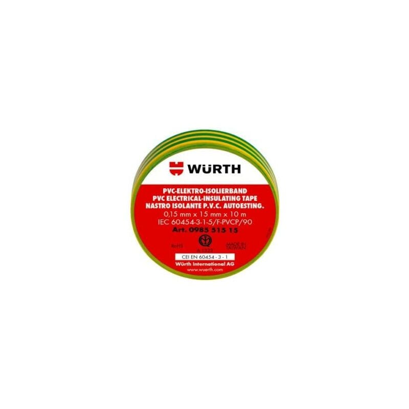 Wurth - nastro isolante professionale elettricista 19mmX25mt giallo verde 10 pz