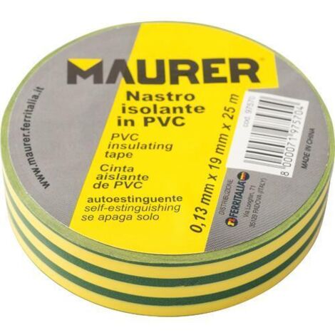 NASTRO ISOLANTE PVC GIALLO/VERDE MAURER 10MTX15MM SP.0,13MM