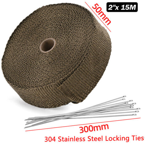 Nastro isolante termico in titanio magma da 15 m50 mm + 10 fascette in acciaio inossidabile per tubo di scarico per motocicletta