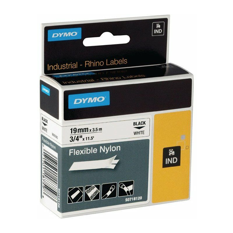 Image of Nastro per etichettatura B.19mm Tape-L.3.5m Nastro in nylon flessibile nero su bianco DYMO (Per 5)