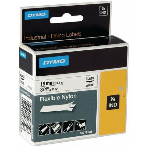 Nastro per etichettatura B.19mm Tape-L.3.5m Nastro in nylon flessibile nero su bianco DYMO (Per 5)