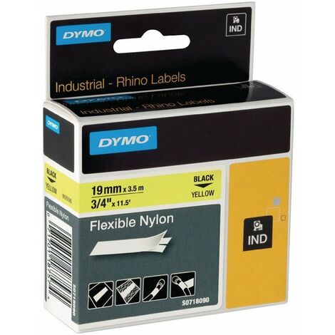 Nastro per etichettatura B.19mm Tape-L.3.5m Nastro in nylon flessibile nero su giallo DYMO (Per 5)