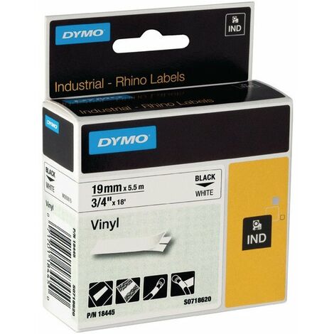 Nastro per etichettatura B.19mm Tape-L.5.5m nastro in vinile nero su bianco DYMO (Per 5)