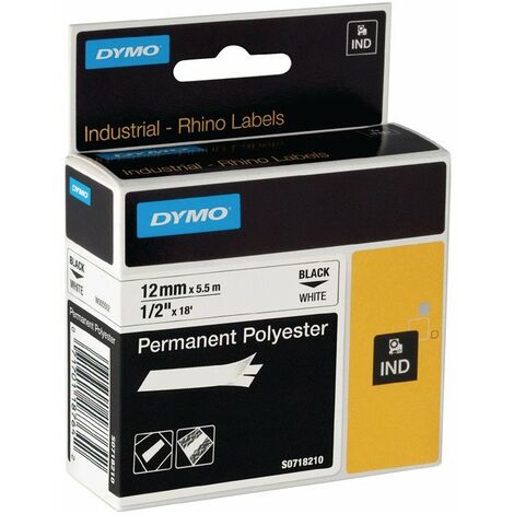 Nastro per etichettatura B.19mm Tape-L.5.5m Nastro permanente in poliestere nero su bianco (Per 5)