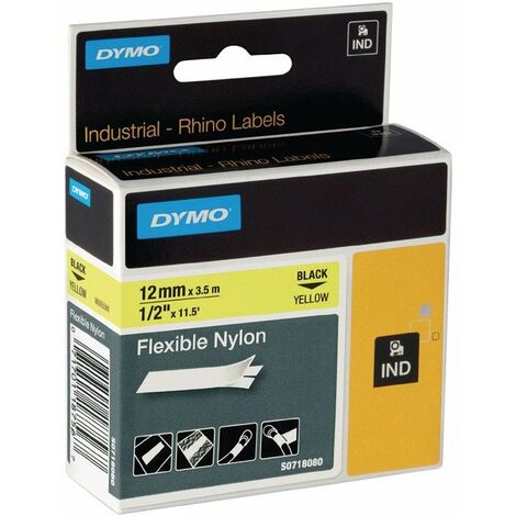 Nastro per scrittura Tape-W.12mm Tape-L.3.5m Nastro in nylon flessibile nero su giallo DYMO (Per 5)