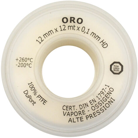 Nastro ptfe teflon oro 12mm x 12mt x 0.10mm oro