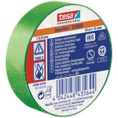 NASTRO PVC ISOLANTE IMQ TESA - VERDE MM 15 ML 10 - 20 pezzi