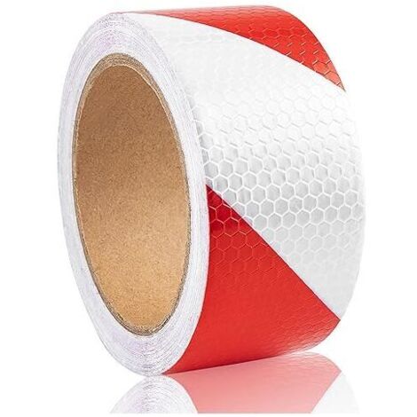 Nastro riflettente autoadesivo KZQ, nastro di avvertimento riflettente, nastro rosso e bianco, 10 m x 5 cm, nastro di avvertimento per veicoli, camion, promemoria di sicurezza