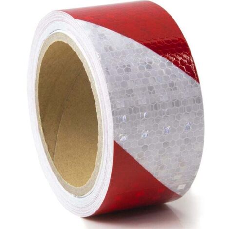 Nastro riflettente da 5 cm x 10 m, adesivo di avvertimento riflettente ad alta intensità, strisce riflettenti per veicoli stradali e rimorchi, promemoria di sicurezza, rosso e bianco