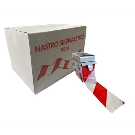 Nastro Segnaletico Bianco e Rosso in PVC 7 cm per 200 Metri con dispenser Conf. 24 pezzi