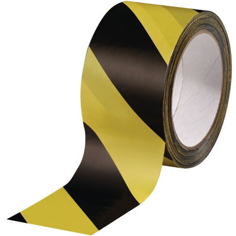Nastro segnaletico in PVC nero / giallo L.66m P.60mm Rl.