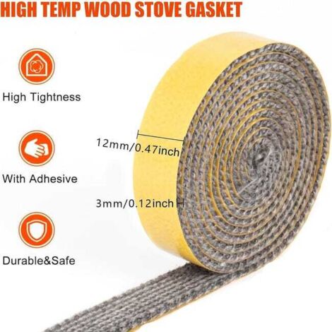 Nastro sigillante - Guarnizione per stufa - Guarnizione per riscaldamento - Guarnizione per stufa a legna - Guarnizione in fibra di vetro 3 mm x 12 mm x 2 m
