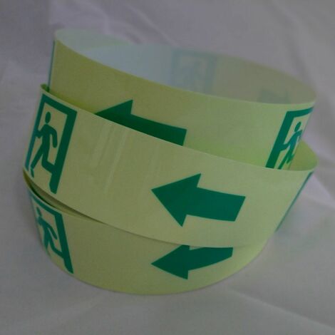 Nastro uscita di emergenza in PVC adesivo luminescente 50mm X 2 Metri Misura - Frecce direzionali sinistra (50mm x 2 MT) 10 cartelli
