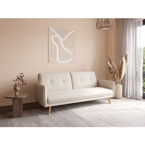 NATAL - Canapé clic clac en tissu beige avec pieds en bois NATAL