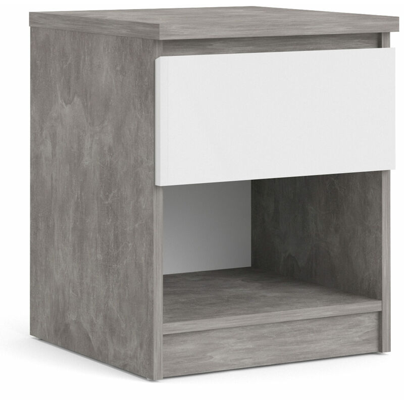 Nati Bedside - 1 Drawer 1 Shelf In Concrete White High Gloss
