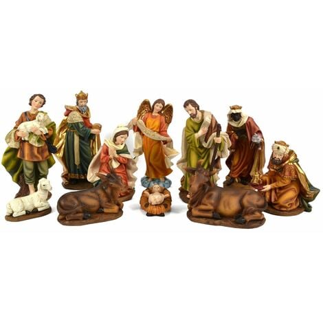 Natività completa con re magi h 20 cm presepe in poli-resina 11 soggetti