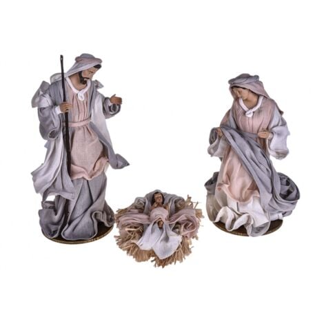 Natività completa per presepe in tessuto set da 3 statue decorazione natalizia h 36 cm -Crema e Marrone