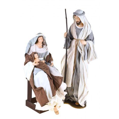 Natività completa statue per presepe con vestiti in tessuto h 60 cm -Grigio e Crema