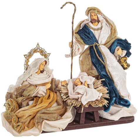 Natività con vestiti in tessuto color Blu Oro statue per presepe