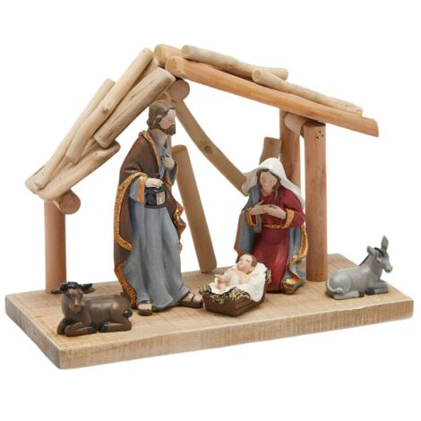 Natività famiglia gesù multicolor per decorazioni natalizie di h.22 cm