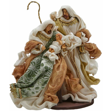 Natività "King" con base e vestiti in tessuto Verde e Oro per presepe Natalizio da 25 cm
