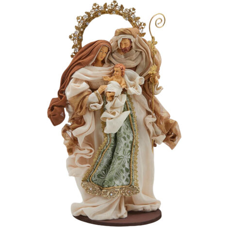 Natività "King" con base e vestiti in tessuto Verde e Oro per presepe Natalizio da 50 cm