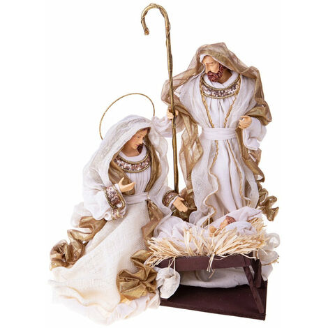 Natività monoblocco in resina per presepe, vestiti in tessuto da 40 cm decorazione Beige, Champagne e Oro