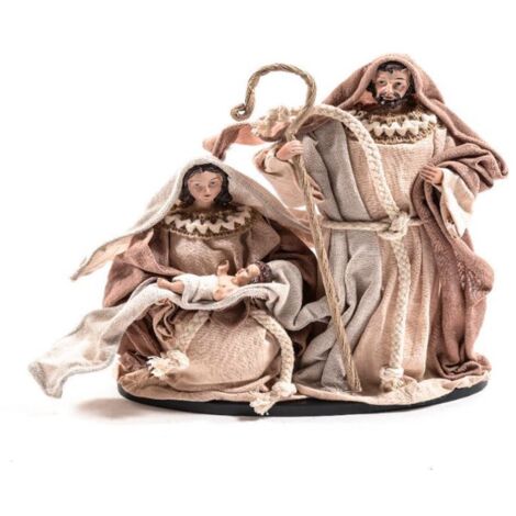 Natività natalizia in resina e legno con finiture in tessuto per presepe -Grande