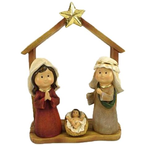 Natività sacra famiglia in capanna statuine presepe decorazioni di natale moderno addobbi idea regalo cm 31 in resina
