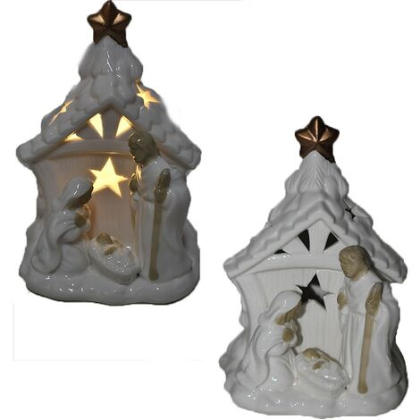 Natività sacra famiglia in porcellana albero di natale capanna luce bianco caldo statuine presepe decorazioni addobbi natalizie