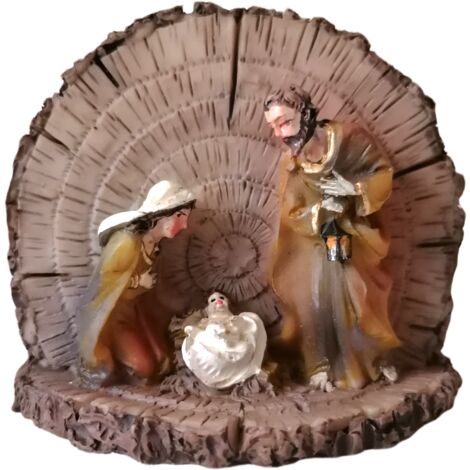Nativita sacrafamiglia nel tronco cm5.5 decorazioni addobbi di natale idearegalo