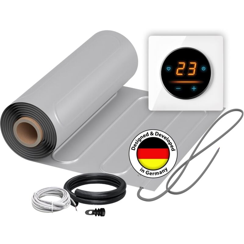 Warmon - Chauffage au sol électrique pour pvc, parquet stratifié, vinyle alu 150 W/m² + Thermostat WiFi OKE-25 Tactile, cadre Garda blanc - 3 m²