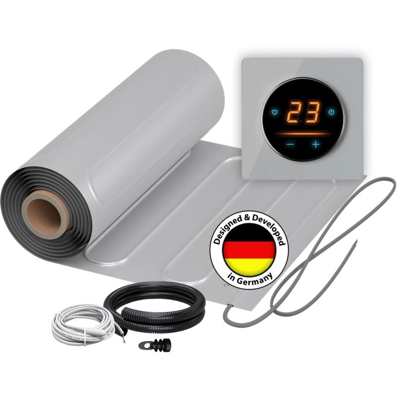 Chauffage au sol électrique pour pvc, parquet stratifié, vinyle Warmon alu 150 W/m² + Thermostat WiFi OKE-25 Tactile, cadre Garda gris - 2 m²