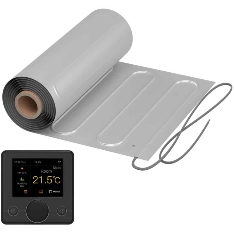 Natte chauffante WARMON ALU 150 W/m² avec Thermostat R7C-716 intelligent WiFi LCD-Couleur noir - 1,5 m²