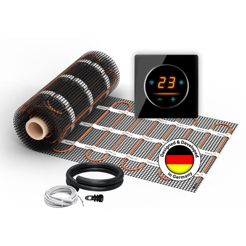 Warmon - Chauffage au sol électrique pour carrelage classic light 100 W/m² + Thermostat WiFi OKE-25 Tactile, cadre verre Garda noir - 1,5 m²