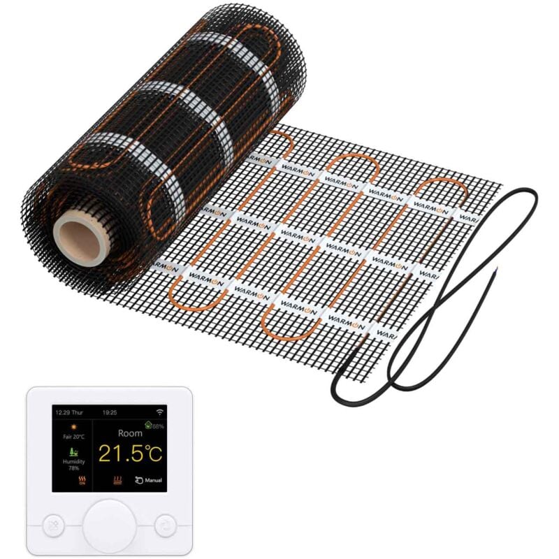 Warmon - Natte chauffante classic light 100 W/m² avec Thermostat R7C-716 Intelligent WiFi LCD-Couleur, blanc - 1,5 m²