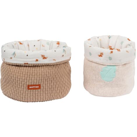 Nattou Set di 2 Ceste Portaoggetti, Cotone e Poliestere, Ca. 20 x 20 cm + 20 x 15 cm, Vegano, Boris & Jungo, Beige